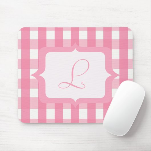 Monogram Pink Gingham Mousepad (Mit Mouse)