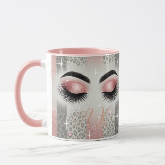 Monogram Pink Glitzer Eyelashes Tasse (Links)