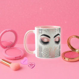 Monogram Pink Glitzer Eyelashes Tasse