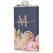 Monogram Pink Glitzer Girly Glam Floral Glitzer Flachmann (Links)