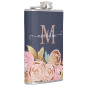 Monogram Pink Glitzer Girly Glam Floral Glitzer Flachmann (Rechts)