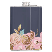 Monogram Pink Glitzer Girly Glam Floral Glitzer Flachmann (Rückseite)