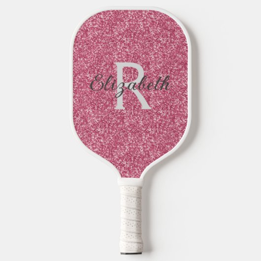 Monogram Pink Glitzer Gray Sparkle Trendy Glam Pickleball Schläger (Vorderseite)
