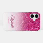 Monogram Pink Glitzer Ombre Vorname Benutzerdefini iPhone 16 Hülle (Rückseite (Horizontal))