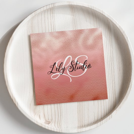 Monogram Pink Glitzer Texted Business Card Quadratische Visitenkarte
