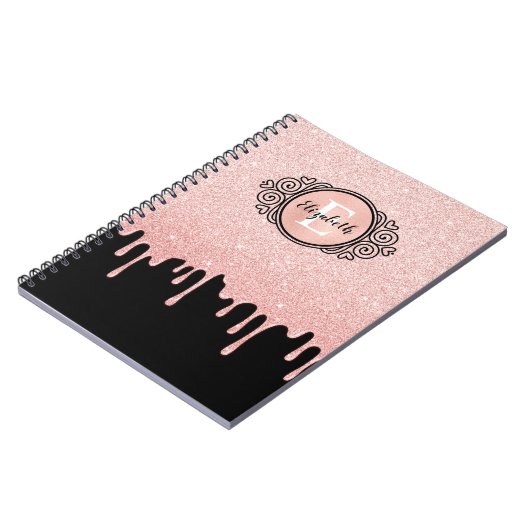 Monogram Pink Glitzer Tropfens Artist Sketch Book Notizblock (Linke Seite)