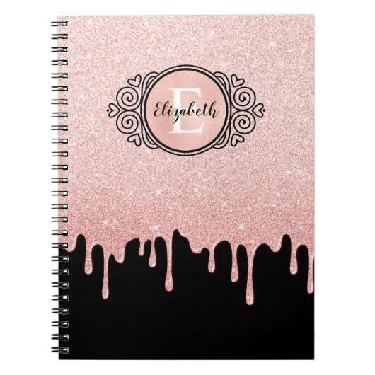 Monogram Pink Glitzer Tropfens Artist Sketch Book Notizblock (Vorderseite)