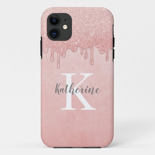 Monogram Pink Glitzer Tropfens Glam Case-Mate iPhone Hülle (Rückseite)