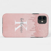 Monogram Pink Glitzer Tropfens Glam Case-Mate iPhone Hülle (Rückseite (Horizontal))
