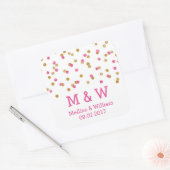 Monogram Pink Gold Confetti Gastgeschenk Hochzeit Quadratischer Aufkleber (Umschlag)