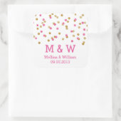 Monogram Pink Gold Confetti Gastgeschenk Hochzeit Quadratischer Aufkleber (Tasche)