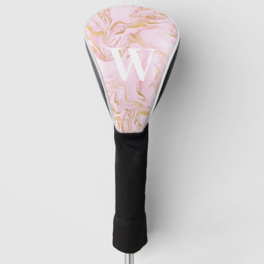 Monogram Pink Gold Glitzer Marmor Golf Headcover (Vorderseite)