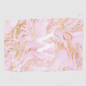Monogram Pink Gold Glitzer Marmor Golfhandtuch (Horizontal)