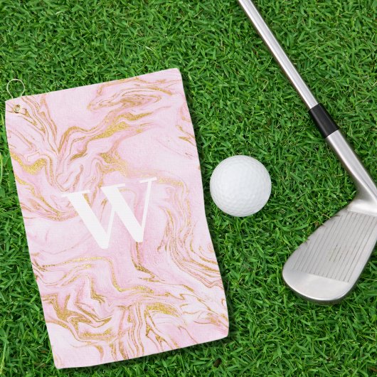Monogram Pink Gold Glitzer Marmor Golfhandtuch