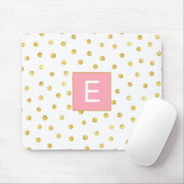Monogram Pink Gold Imitate Foil Dot Pattern Girl Mousepad