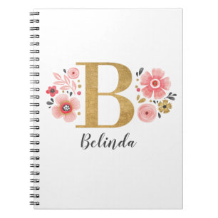 Monogram Pink Gold Letter B Initial Floral Notizblock