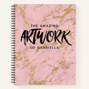 Monogram Pink Gold Marble Artist Sketchbook Notizblock