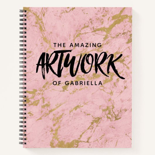 Monogram Pink Gold Marble Artist Sketchbook Notizblock (Vorderseite)