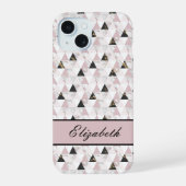 Monogram Pink Gold Schwarz-weiß Marble Geometric iPhone 15 Hülle (Rückseite)
