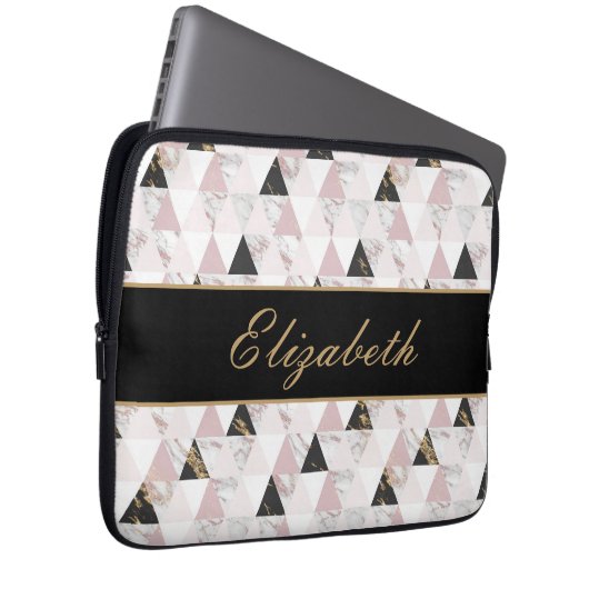 Monogram Pink Gold Schwarz-weiß Marble Geometric Laptopschutzhülle (Vorne Rechts)
