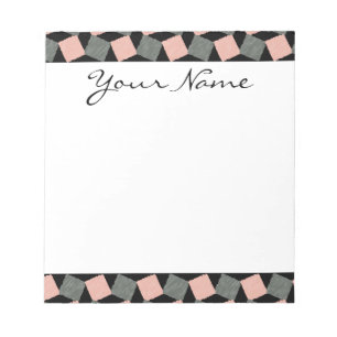 Monogram Pink Gray Geometric Ikat Square Pattern Notizblock