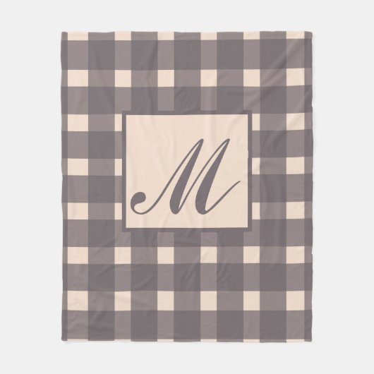 Monogram Pink Gray Gingham Pattern Fleecedecke (Vorderseite)