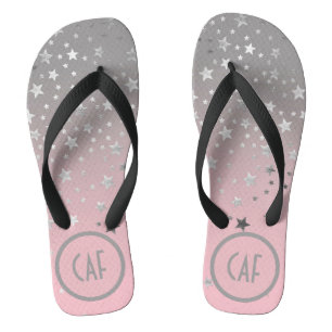 Monogram Pink Gray Stars Ombre Stilvolle Chic Tren Badesandalen