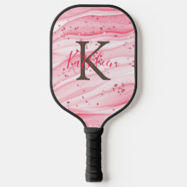 Monogram Pink Gray White Sparkle Glitzer Swirl Pickleball Schläger