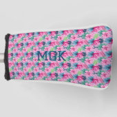 Monogram Pink Green Blue Floral Bright Tropical Golf Headcover (Vorderseite)