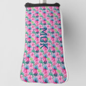 Monogram Pink Green Blue Floral Bright Tropical Golf Headcover (Rotieren 90)