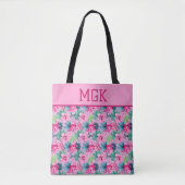 Monogram Pink Green Blue Floral Bright Tropical Tasche (Vorderseite)