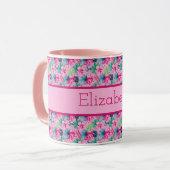 Monogram Pink Green Blue Tropical Blume Tasse (Vorderseite Links)