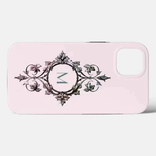 Monogram Pink Green Blüh Chic Verziert Girly Case-Mate iPhone Hülle (Rückseite (Horizontal))