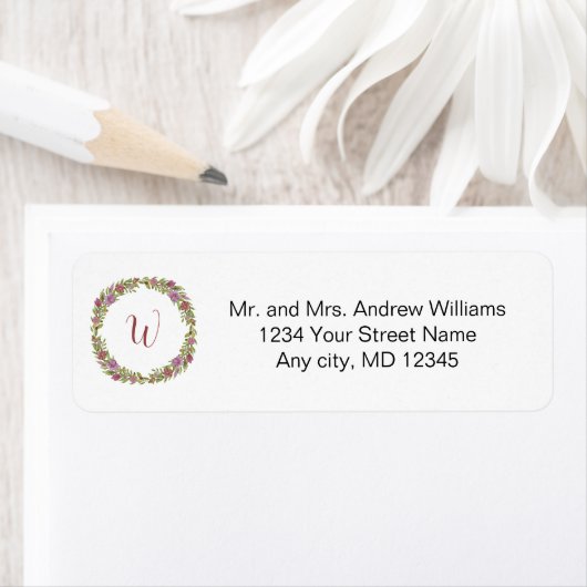 Monogram Pink Green Floral Rücksendeadresse (Insitu)