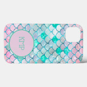 Monogram Pink Green Glitzer Mermaid Scales Case-Mate iPhone Hülle (Rückseite (Horizontal))