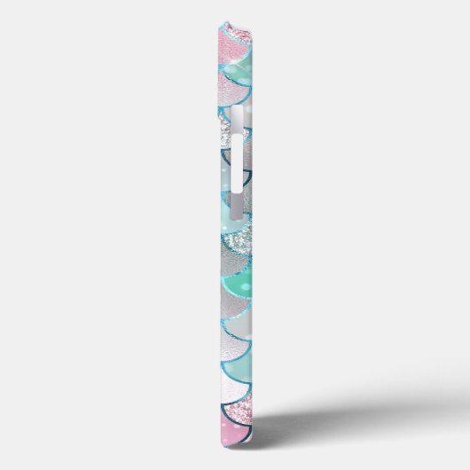 Monogram Pink Green Glitzer Mermaid Scales Case-Mate iPhone Hülle (Rückseite / Links)