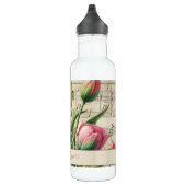 Monogram Pink & Green Vintag Tulips Noten Edelstahlflasche (Rechts)