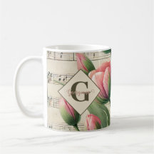 Monogram Pink & Green Vintag Tulips Noten