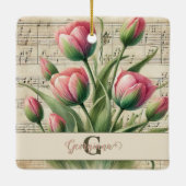 Monogram Pink & Green Vintag Tulips Noten Keramikornament (Rückseite)