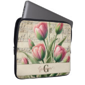 Monogram Pink & Green Vintag Tulips Noten Laptopschutzhülle (Vorne Rechts)