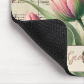 Monogram Pink & Green Vintag Tulips Noten Mousepad (Ecke)