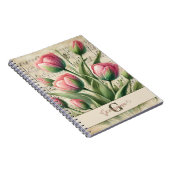 Monogram Pink & Green Vintag Tulips Noten Notizblock (Rechte Seite)