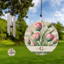 Monogram Pink & Green Vintag Tulips Noten
