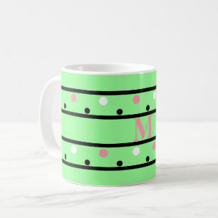 Monogram Pink Green White Polka Dots Kaffeetasse