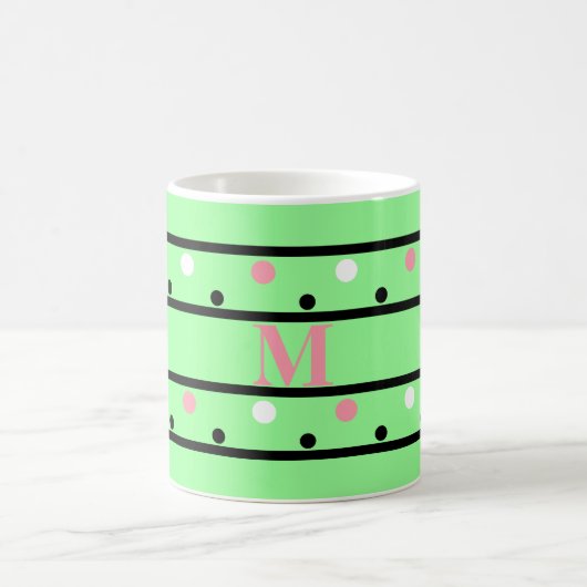 Monogram Pink Green White Polka Dots Kaffeetasse (Mittel)