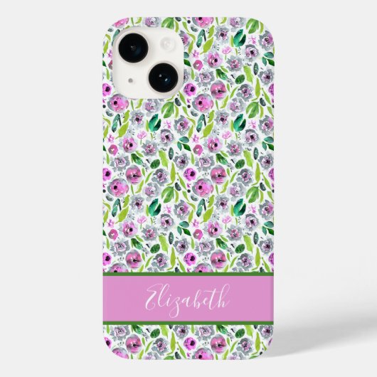 Monogram Pink Grey Boho Aquarell Floral Case-Mate iPhone Hülle (Rückseite)