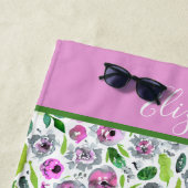 Monogram Pink Grey Boho Aquarell Floral Strandtuch (Beispiel)
