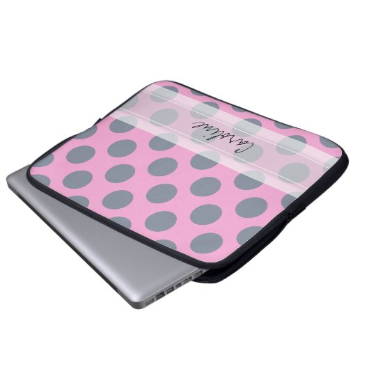 Monogram Pink Grey Chic Polka Dot Pattern Laptopschutzhülle (Vorne Knopf)