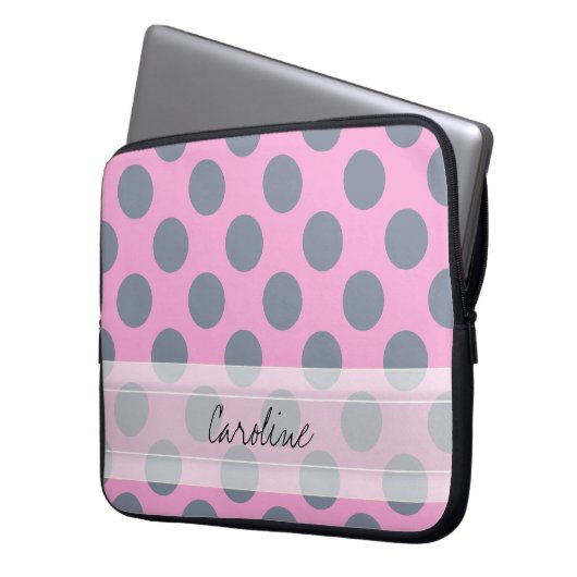 Monogram Pink Grey Chic Polka Dot Pattern Laptopschutzhülle (Vorderseite Links)