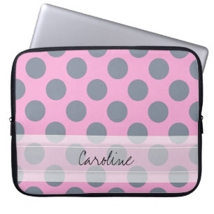 Monogram Pink Grey Chic Polka Dot Pattern Laptopschutzhülle